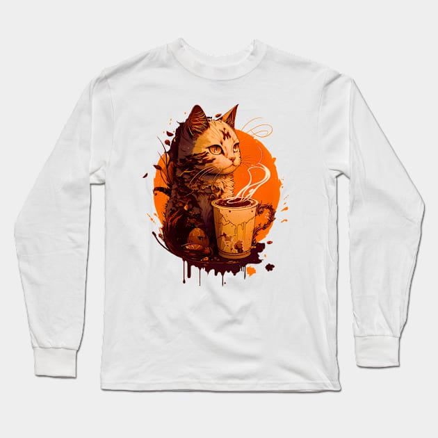 Cat and coffee Long Sleeve T-Shirt by NemfisArt